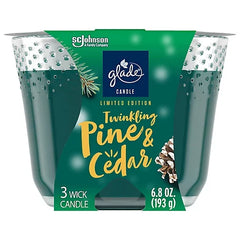 Glade LE Essential Oil Infused 3-Wick Candle, Twinkling Pine & Cedar, 6.8 oz