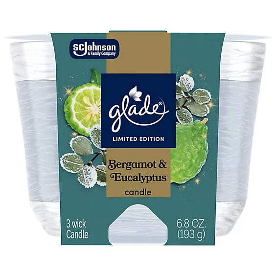 Glade Limited Edition 3-Wick Candle, Bergamot & Eucalyptus, 6.8oz