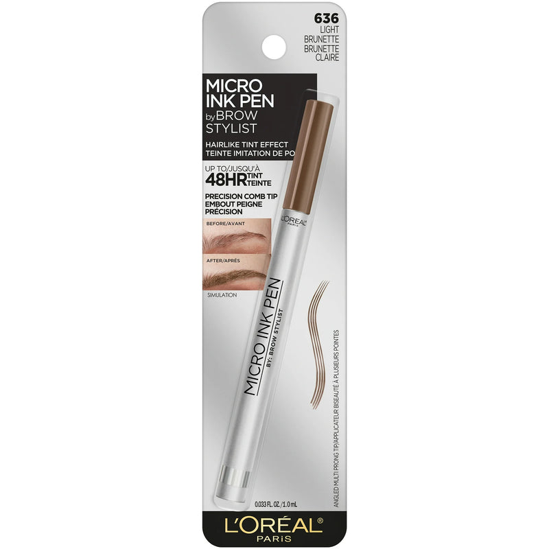 L'Oreal Paris Micro Ink Pen by Brow Stylist with Precision Comb Tip, 636 Light Brunette