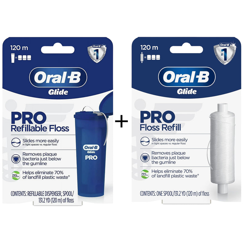 Oral-B Glide PRO Refillable Dental Floss, 120m + Floss Refill Starter Kit, 120m