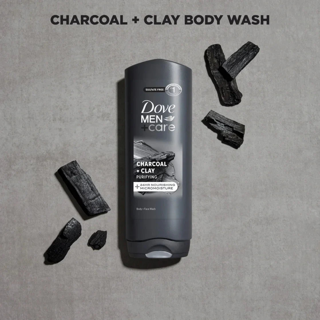 Dove Men+Care Charcoal + Clay Purifying Body & Face Wash, 13.5oz -