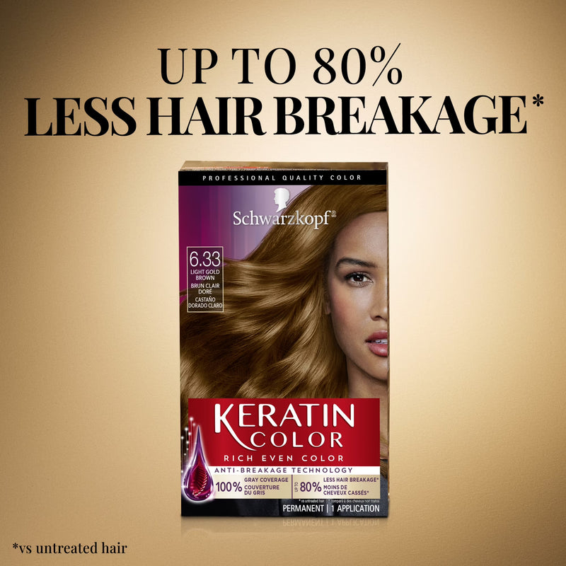 Schwarzkopf Keratin Color Permanent Hair Color, 6.33 Light Gold Brown