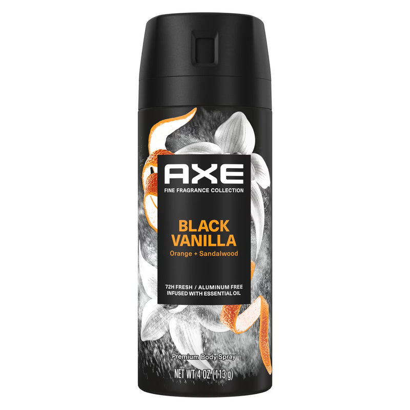 AXE Fine Fragrance Collection Premium Body Spray, Black Vanilla Orange + Sandalwood, 4oz, 2-Pack