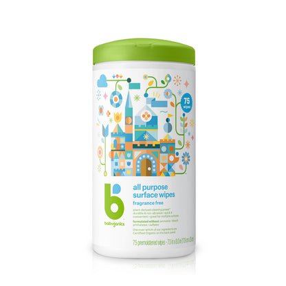 Babyganics All-Purpose Surface Wipes, Fragrance-Free, 75 Count -
