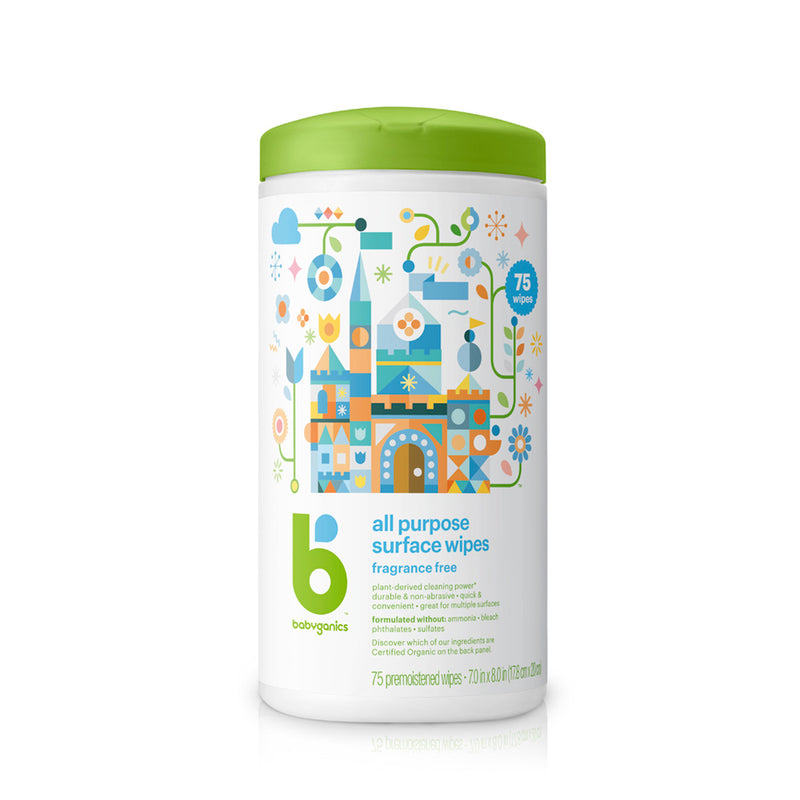 Babyganics All-Purpose Surface Wipes, Fragrance-Free, 75 Count