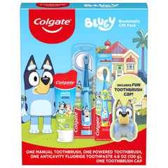 Colgate Bluey Brushstastic Gift Set with Manual & Battery Toothbrushes, Toothpaste & Cap