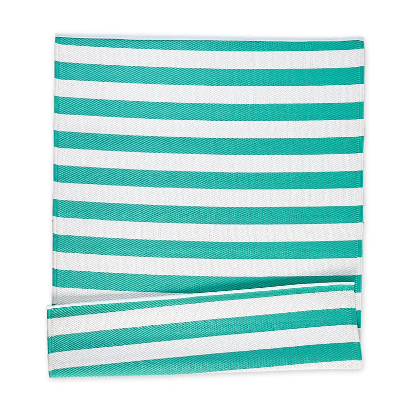 DII Outdoor Rug, Woven Plastic Straw Mat, Aqua & White Stripes, 4x6 ft