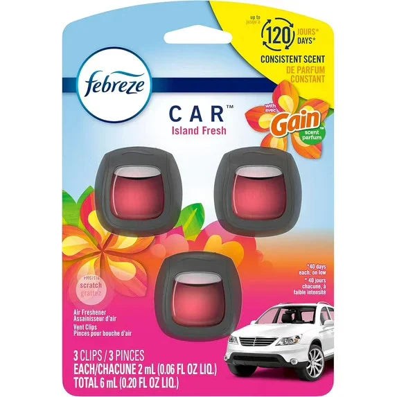 Febreze Car Vent Clip Air Freshener, Gain Island Fresh, 3 Count
