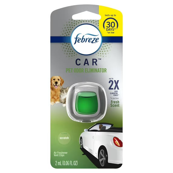 Febreze Car Vent Clip Pet Odor Eliminator Air Freshener, Fresh Scent, 1 Count