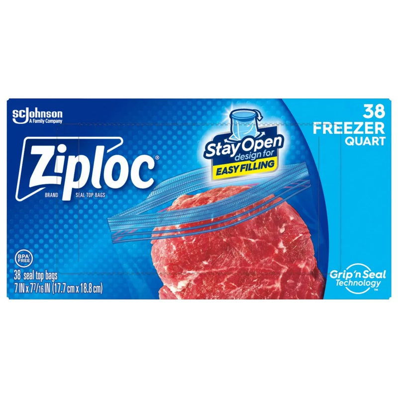 Ziploc Quart Freezer Bags, with Easy Open Tabs, 38 Count ( 7" x 7" )