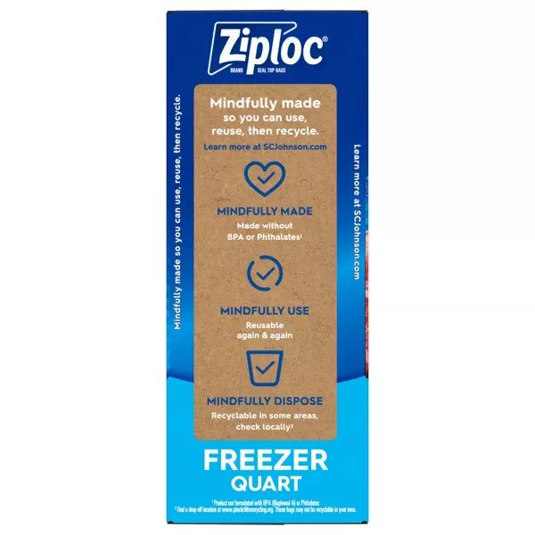 Ziploc Quart Freezer Bags, with Easy Open Tabs, 38 Count ( 7" x 7" )