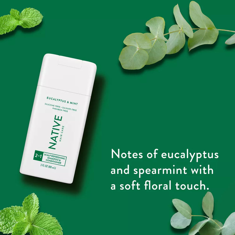 Native 2-in-1 Scalp Refreshing Shampoo & Conditioner, Eucalyptus & Mint, Travel Size, 3oz, 6-Pack