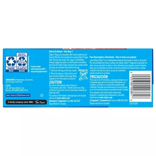 Ziploc Quart Freezer Bags, with Easy Open Tabs, 38 Count ( 7" x 7" )
