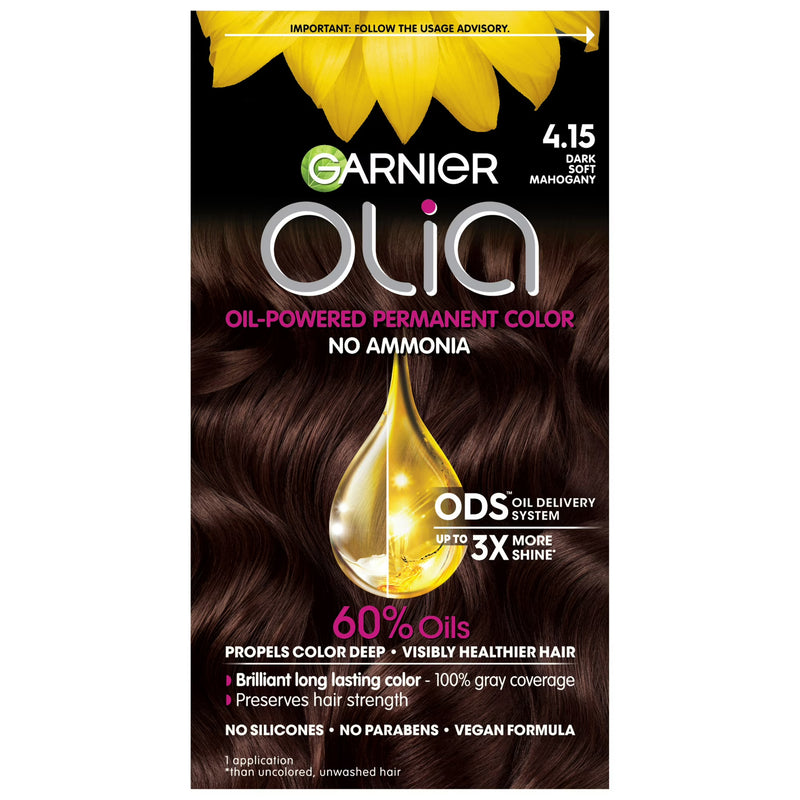 Garnier Olia Oil-Powered Permanent Hair Color, 4.15 Dark Soft Mahogany