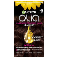 Garnier Olia Oil-Powered Permanent Hair Color, 4.15 Dark Soft Mahogany