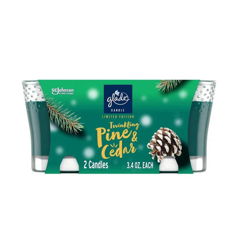Glade Limited Edition Twinkling Pine & Cedar Scented Candle, 3.4 Oz Each, 2 Count