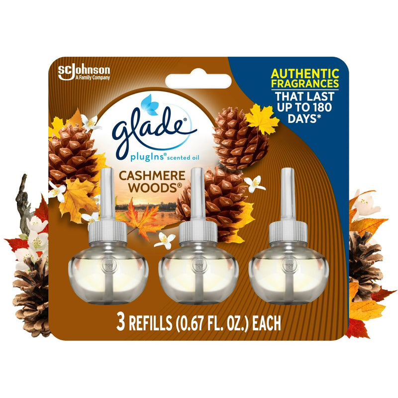 Glade PlugIns Scented Oil Air Freshener Refills, Cashmere Woods, 0.67 oz, 3 Count