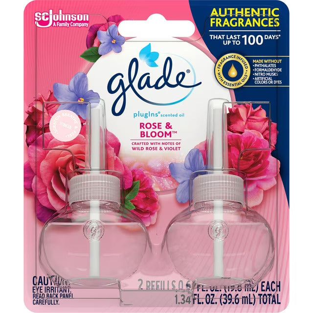 Glade PlugIns Scented Oil Air Freshener Refills, Rose & Bloom, 0.67 oz, 2 Count