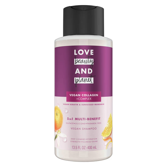 Love Beauty & Planet 5-in-1 Multi-Benefit Shampoo, Vegan Keratin & Sunkissed Mandarin, 13.5oz -