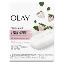 Olay Fresh Outlast Cleansing Bars, White Strawberry & Mint, 4 Oz, Pack of 8