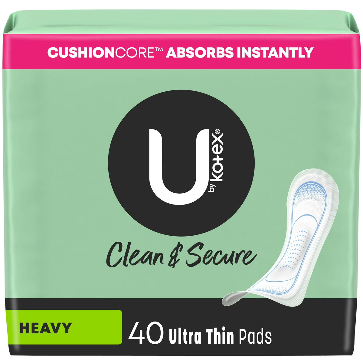 U by Kotex Clean & Secure Ultra Thin Pads, Heavy, 40 Count -