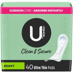 U by Kotex Clean & Secure Ultra Thin Pads, Heavy, 40 Count
