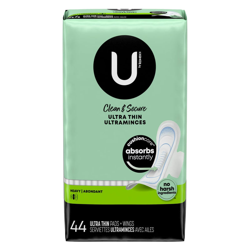 U by Kotex Clean & Secure Ultra Thin Pads with Wings, Heavy, 44 Count