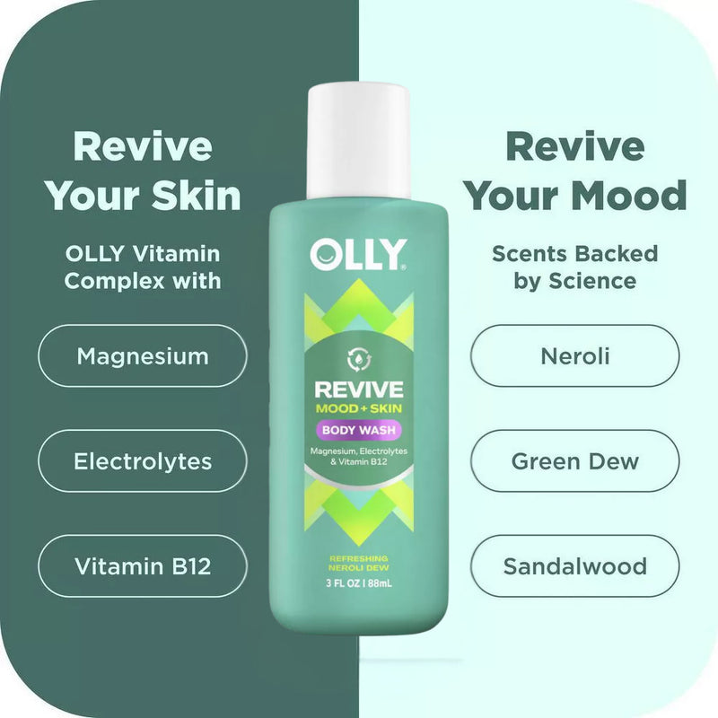 OLLY Revive Mood + Skin Body Wash, Neroli Dew, Travel Size, 3 oz, 6-Pack