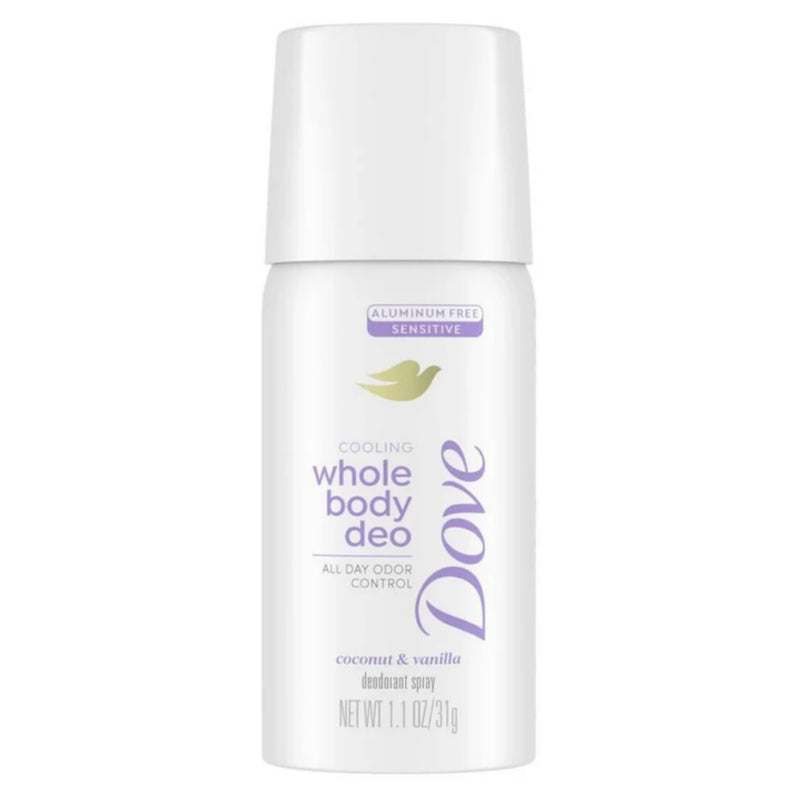 Dove Whole Body Deodorant Spray, Coconut & Vanilla, Travel Size, 1oz, 6-Pack