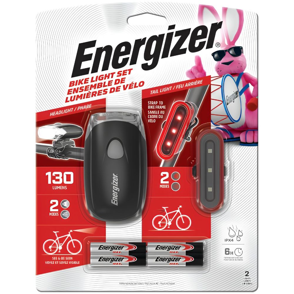 Energizer Bike Light Set, Headlight + Taillight, 130 Lumen, 2 Count -