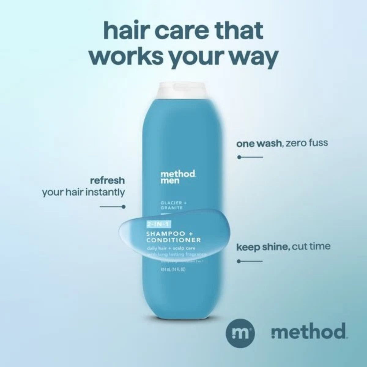 Method Men 2-in-1 Shampoo + Conditioner, Glacier + Granite, 14oz -