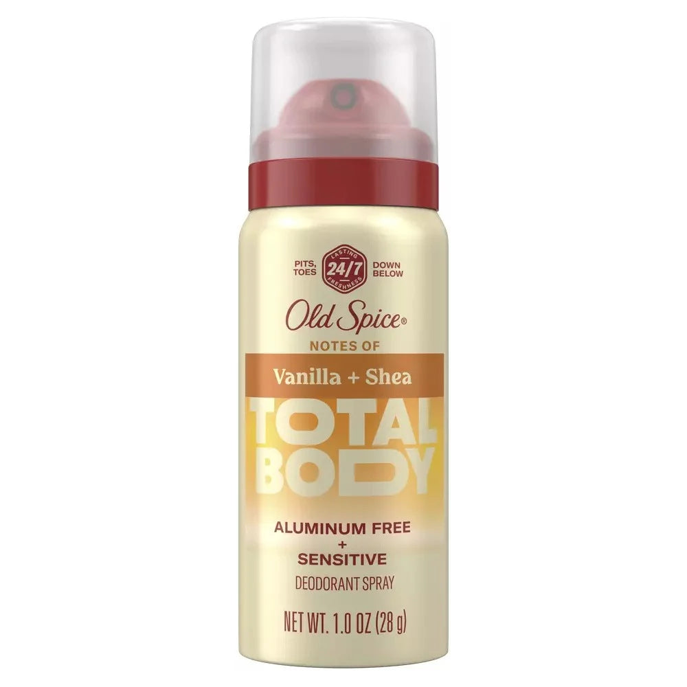 Old Spice Total Body Deodorant Spray, Vanilla & Shea, Travel Size, 1oz, 6-Pack -