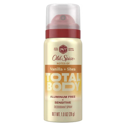 Old Spice Total Body Deodorant Spray, Vanilla & Shea, Travel Size, 1oz, 6-Pack -