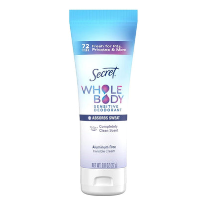 Secret Whole Body Sensitive Deodorant Invisible Cream, Clean Scent, 0.8oz, Travel Size, 6-Pack -