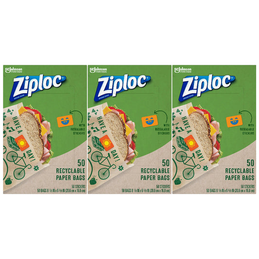 Ziploc Recyclable Paper Bags with Resealable Stickers, 50 Count