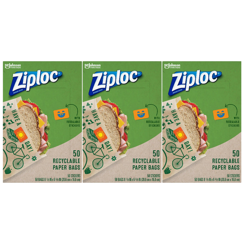 Ziploc Recyclable Paper Bags with Resealable Stickers, 50 Count