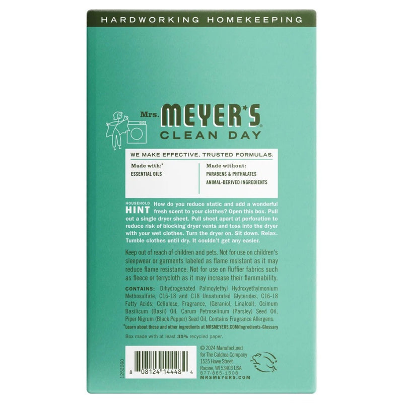 Mrs. Meyer's Dryer Sheets, Basil, 80 Count