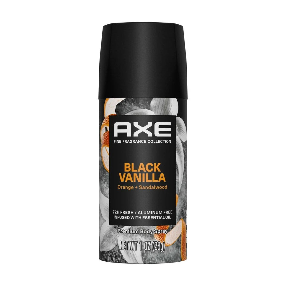 AXE Fine Fragrance Collection Premium Body Spray, Black Vanilla Orange + Sandalwood,Travel Size, 1oz, 6-Pack -