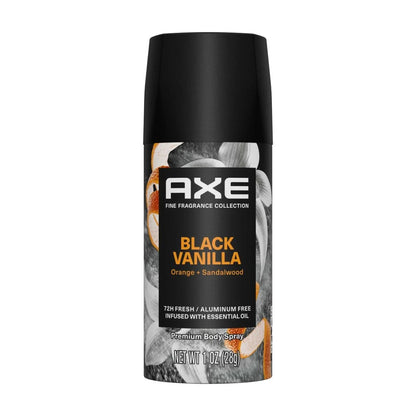 AXE Fine Fragrance Collection Premium Body Spray, Black Vanilla Orange + Sandalwood,Travel Size, 1oz, 6-Pack -