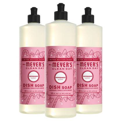Mrs. Meyer's Clean Day Liquid Dish Soap, Peppermint, 16 oz, 3-Pack