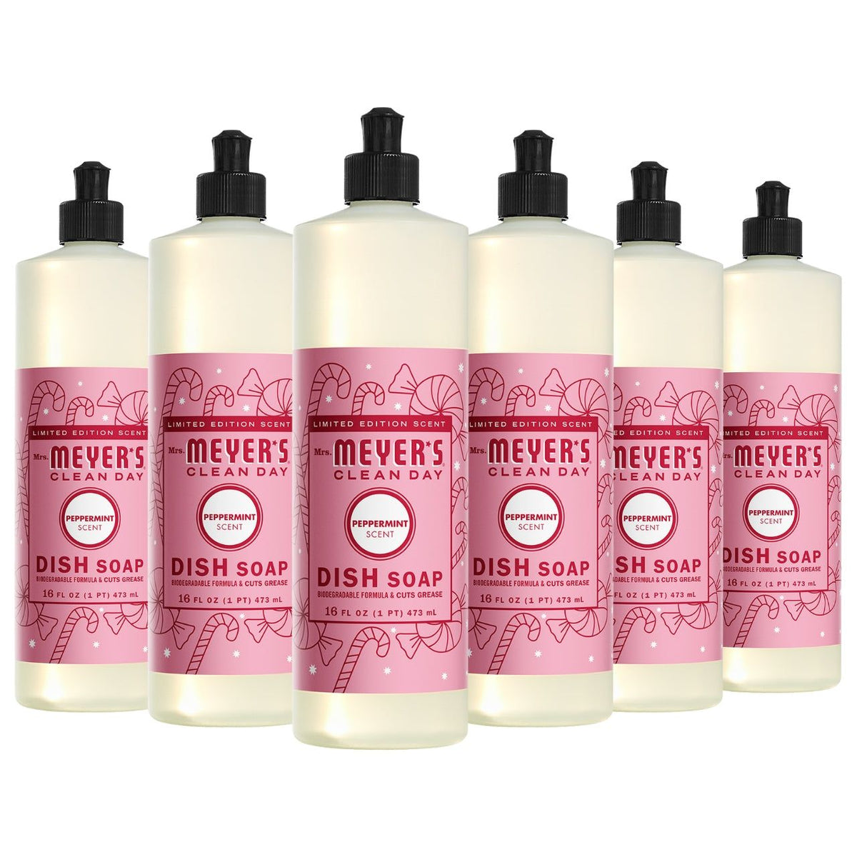 Mrs. Meyer's Clean Day Liquid Dish Soap, Peppermint, 16 oz, 6-Pack