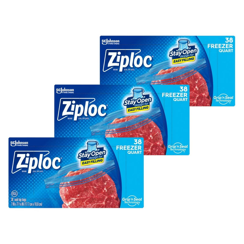 Ziploc Quart Freezer Bags, with Easy Open Tabs, 38 Count ( 7" x 7" )