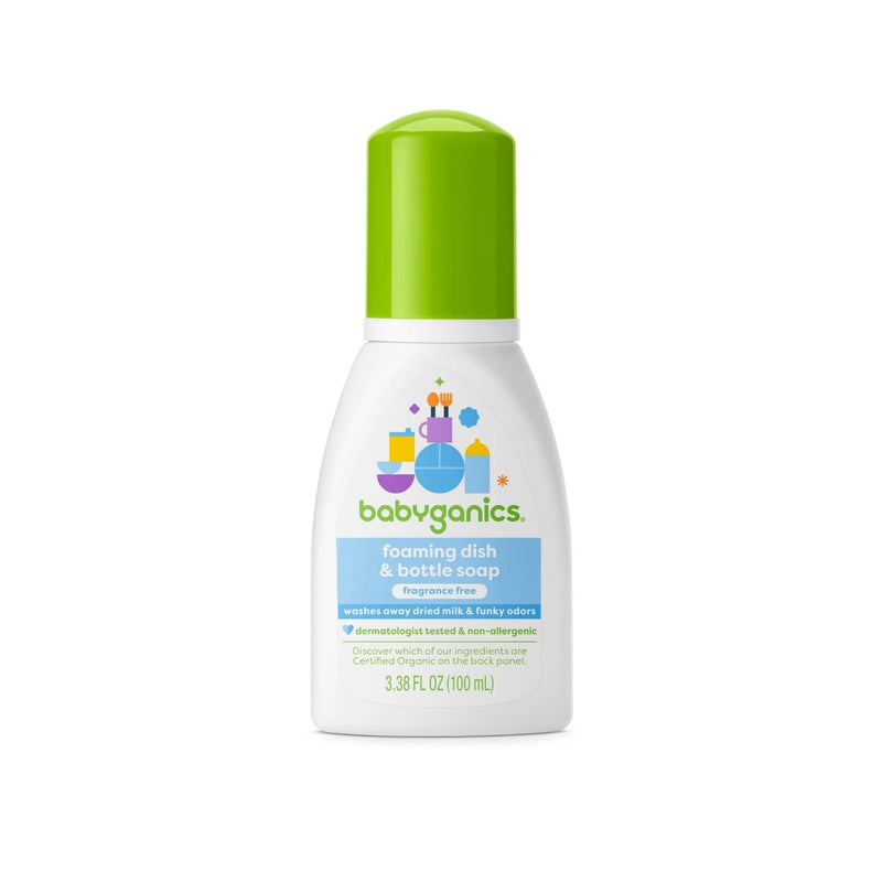 Babyganics Foaming Dish & Bottle Soap Travel Size, Fragrance Free, 3.38oz (100ml)