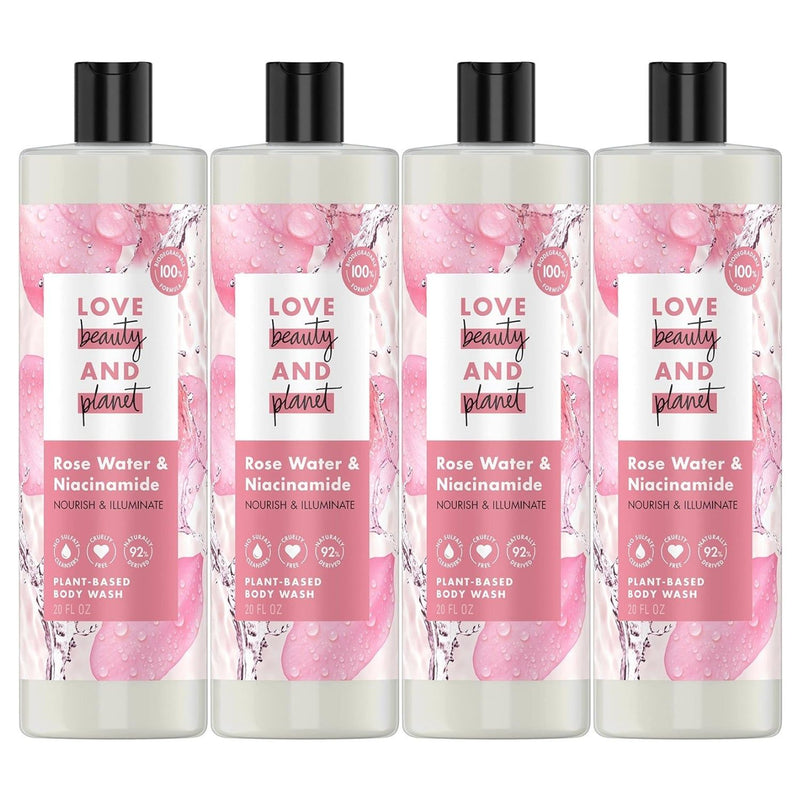 Love Beauty and Planet, Nourish & Illuminate Body Wash, Rose Water & Niacinamide, 20 Oz