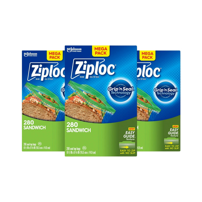 Ziploc Sandwich Bags with EasyGuide Technology, 280 Count ( 7" x 5" )
