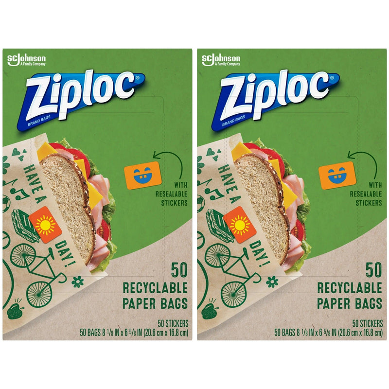 Ziploc Recyclable Paper Bags with Resealable Stickers, 50 Count