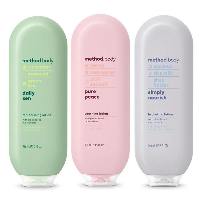 Method Body Daily Lotion Set - Daily Zen, Pure Peace & Simply Nourish, 13.5 Oz Ea