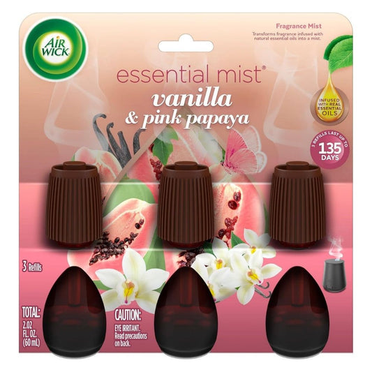 Air Wick Essential Mist Refill, Vanilla & Pink Papaya, 0.67oz, 3 Count -