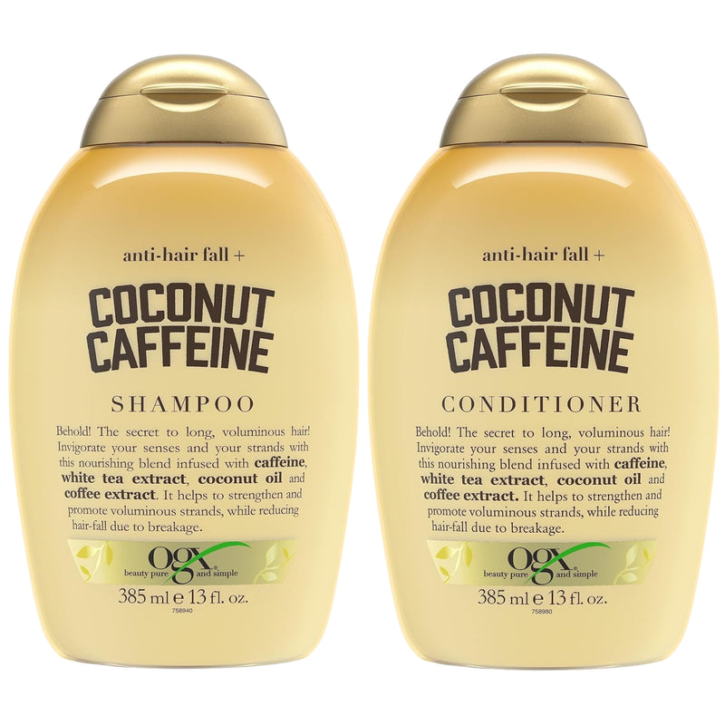 OGX Anti-Hair Fall + Coconut Caffeine Strengthening Shampoo & Conditioner Set, 13 Oz Ea