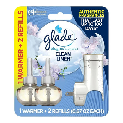 Glade PlugIns Starter Kit, 1 Warmer + 2 Refills, Clean Linen